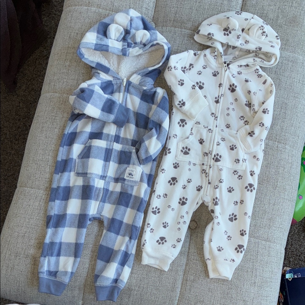 Carter's Blue Checkered and White Paw Print Footies